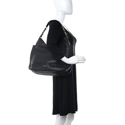 Salvatore Ferragamo Calfskin Elle Gancini Chain Hobo Black 2 of 11