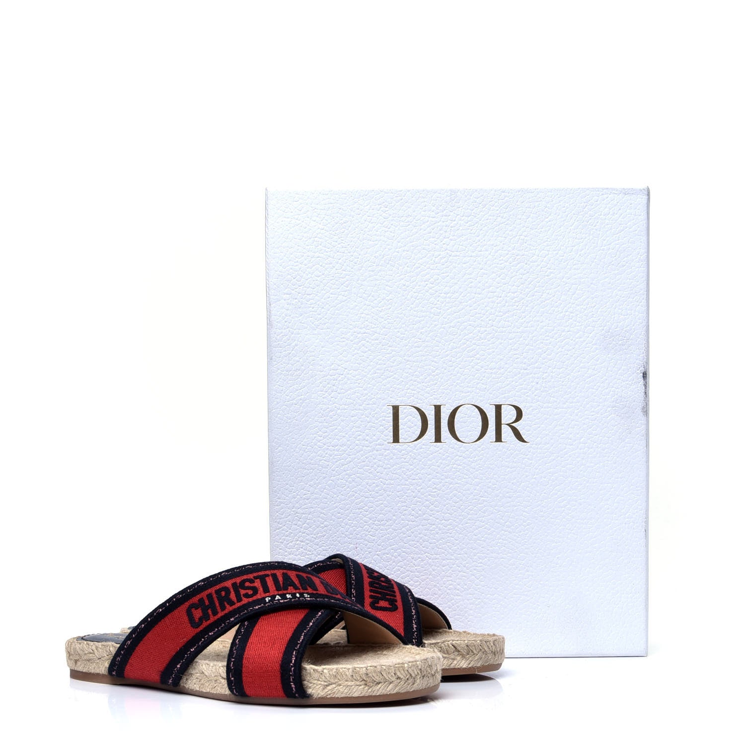 Christian Dior Canvas Embroidered Granville Espadrille Crisscross Flat Slide Sandals 37.5 Spicy Red 10 of 10