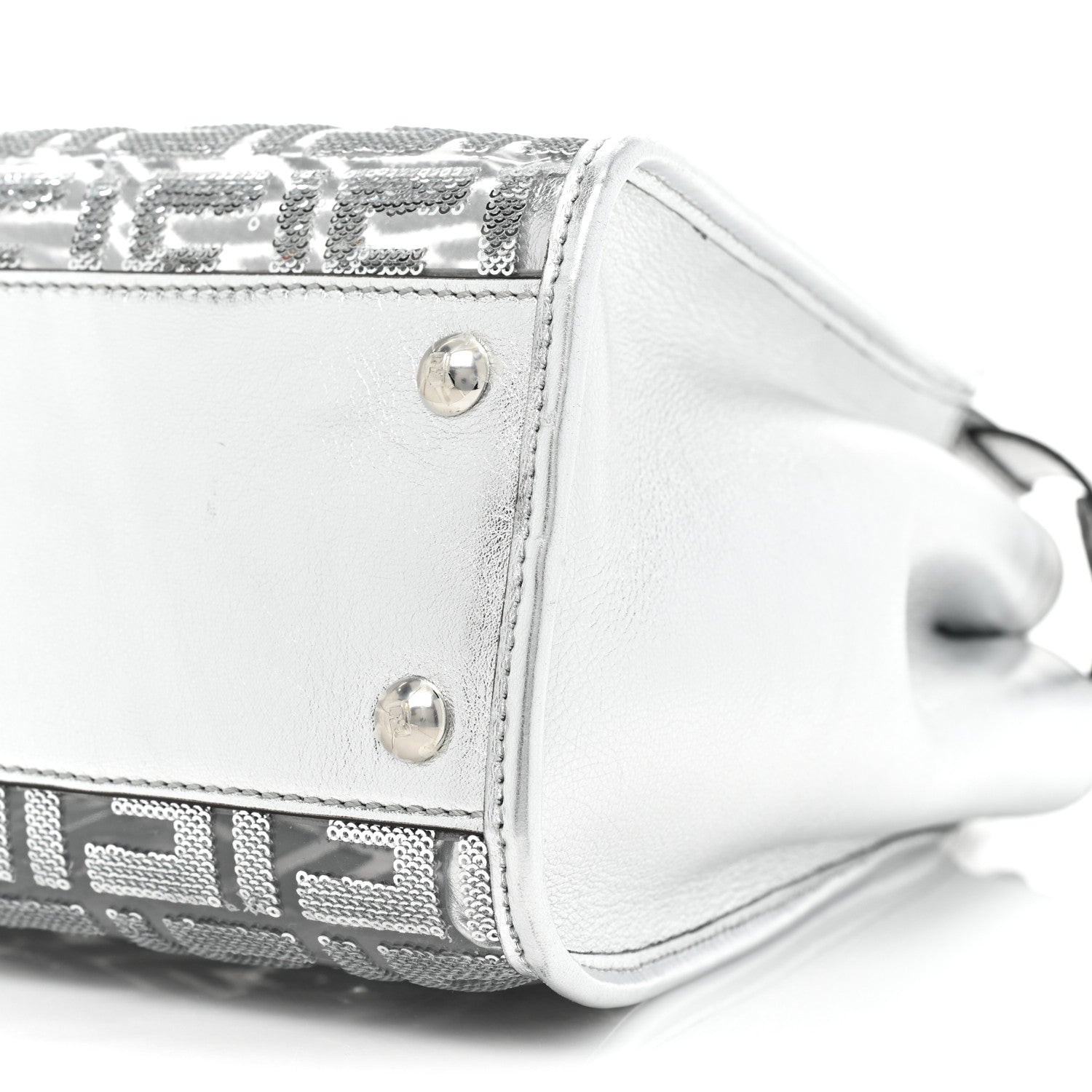 Fendi PVC Vitello Catalan Mirror Sequin FF Medium Peekaboo Iconic Satchel Argento 8 of 12