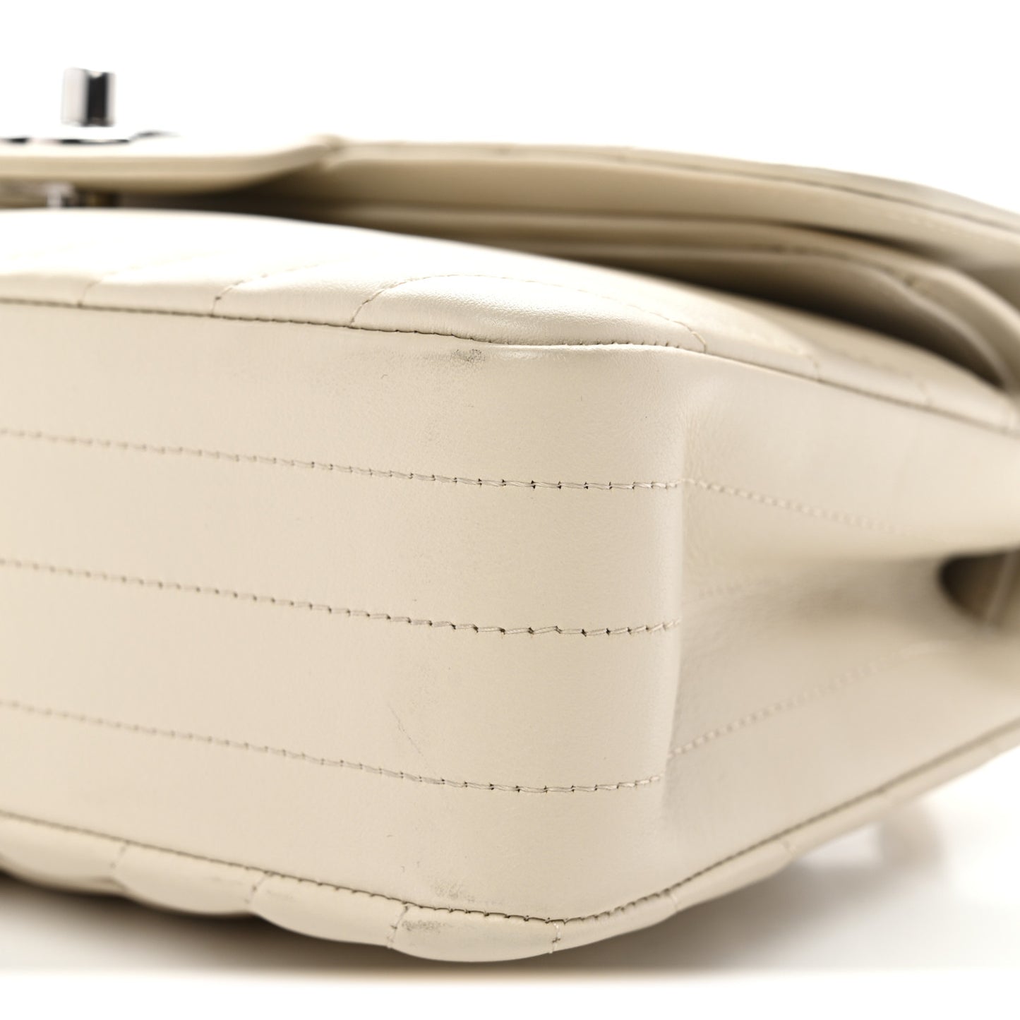 Calfskin Chevron Quilted Small Double Flap Ivory