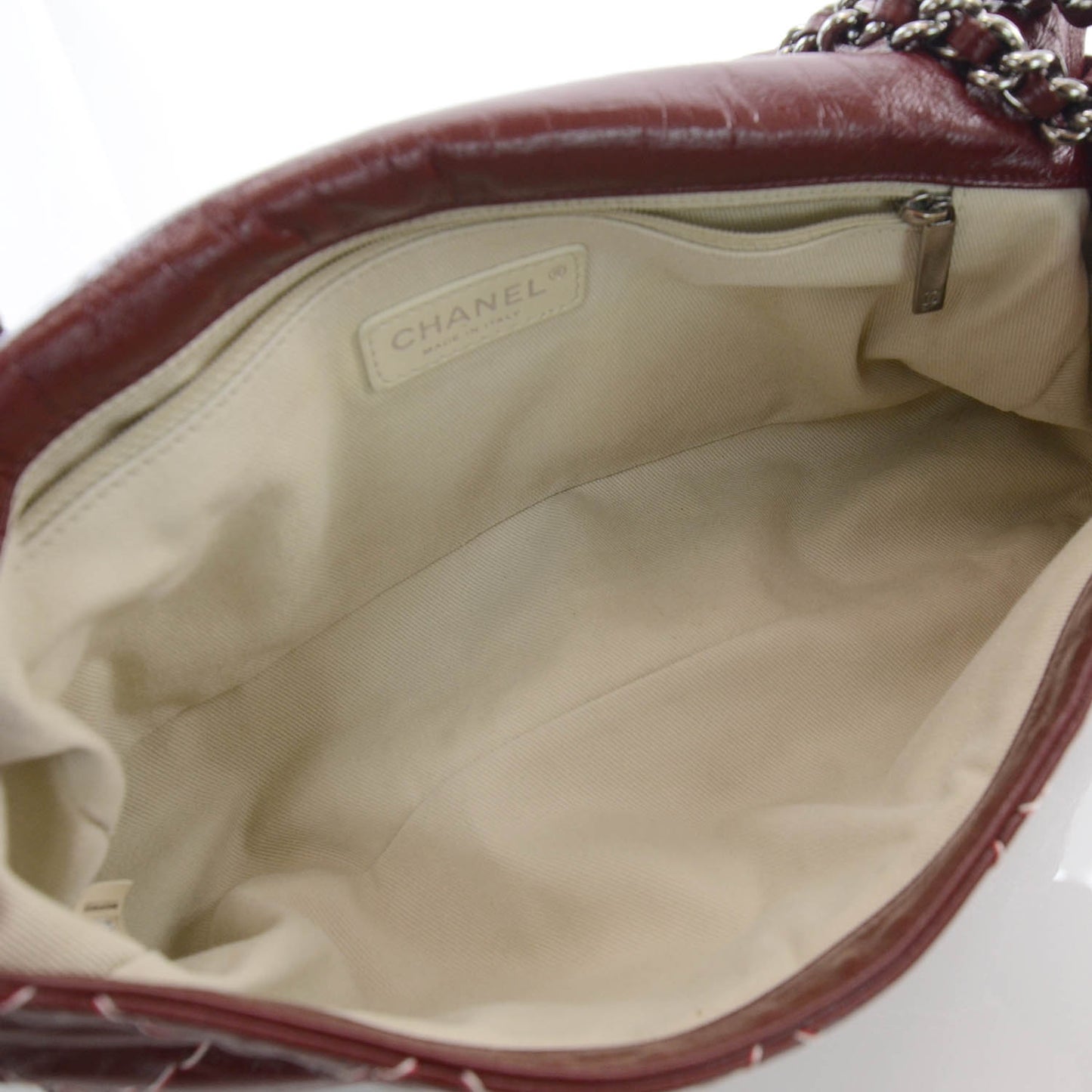 Glazed Goatskin Double Stitch Flap Rouge