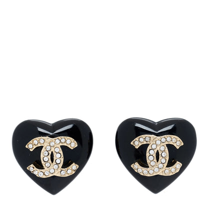Chanel Resin Crystal CC Heart Earrings Black Gold 1 of 3