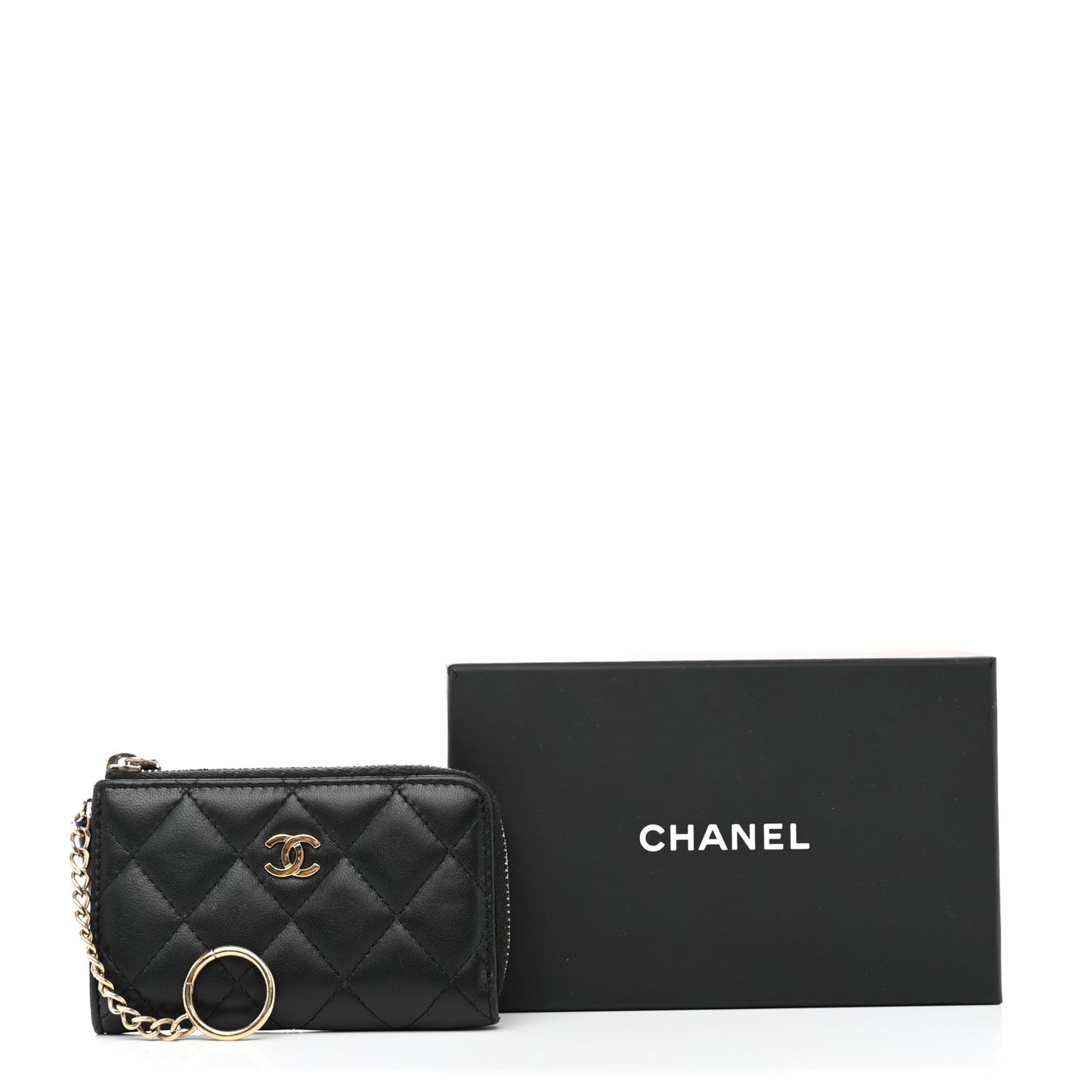Lambskin Quilted Key Holder Case Black