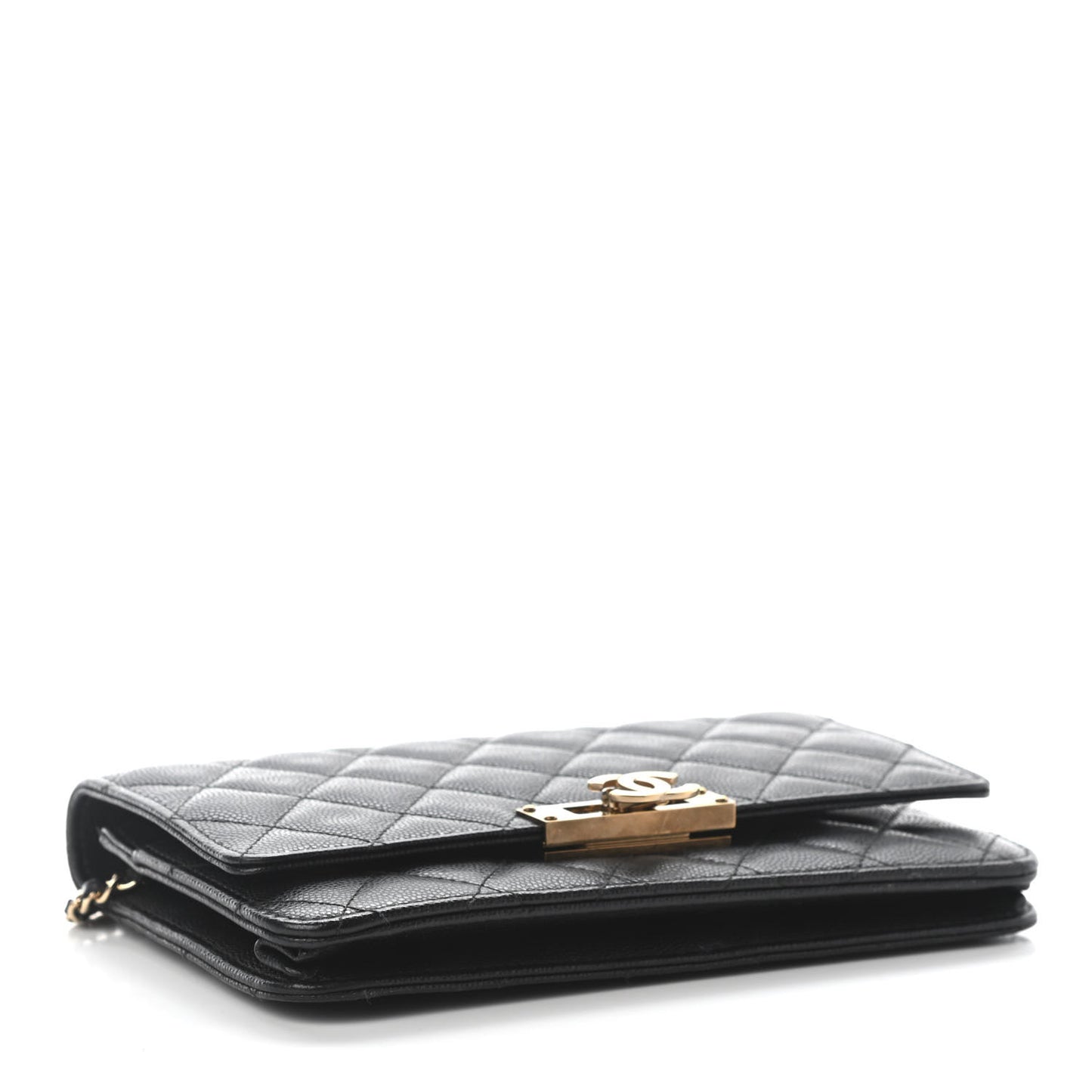 Caviar Quilted Golden Class Wallet On Chain WOC Black