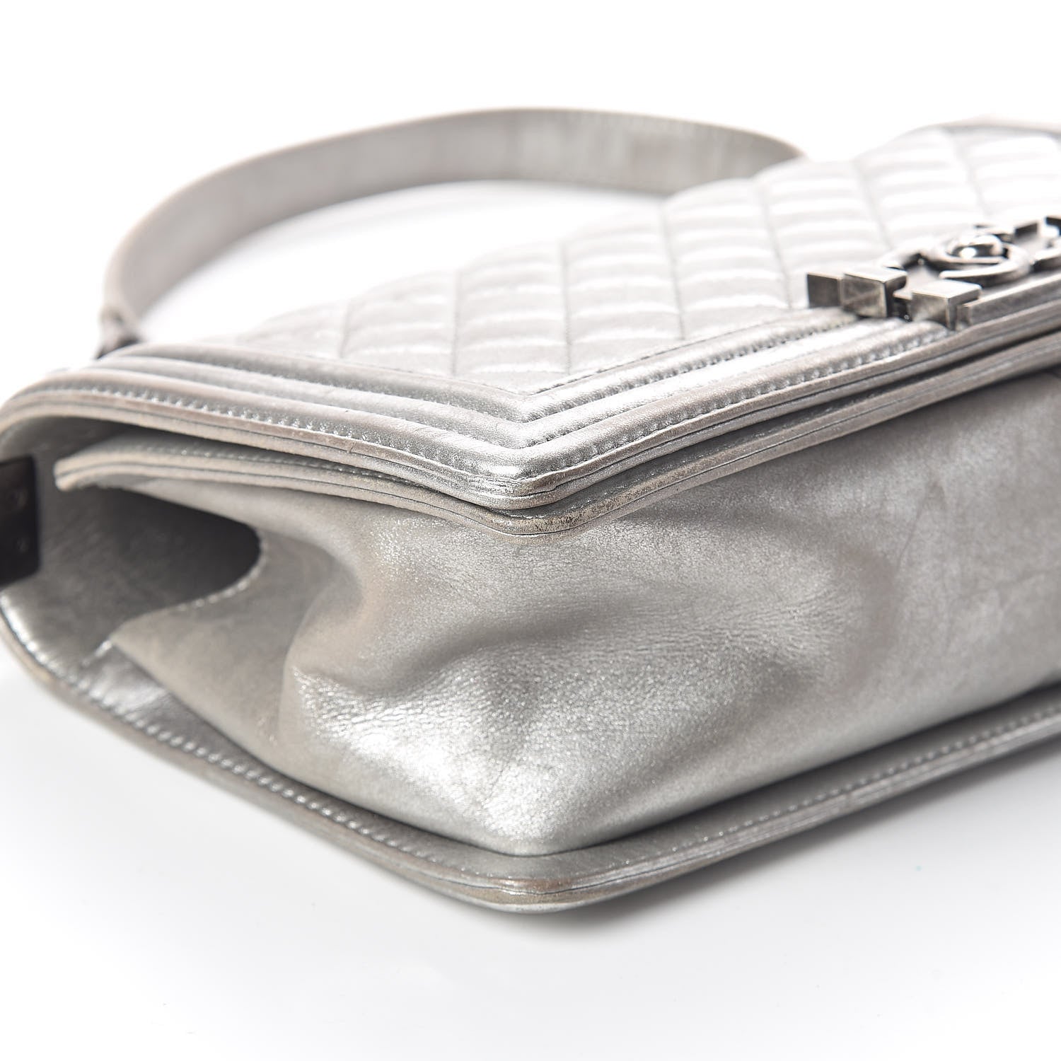 Chanel Metallic Lambskin Quilted Medium Boy Flap Silver 9 of 10