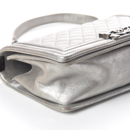 Chanel Metallic Lambskin Quilted Medium Boy Flap Silver 9 of 10