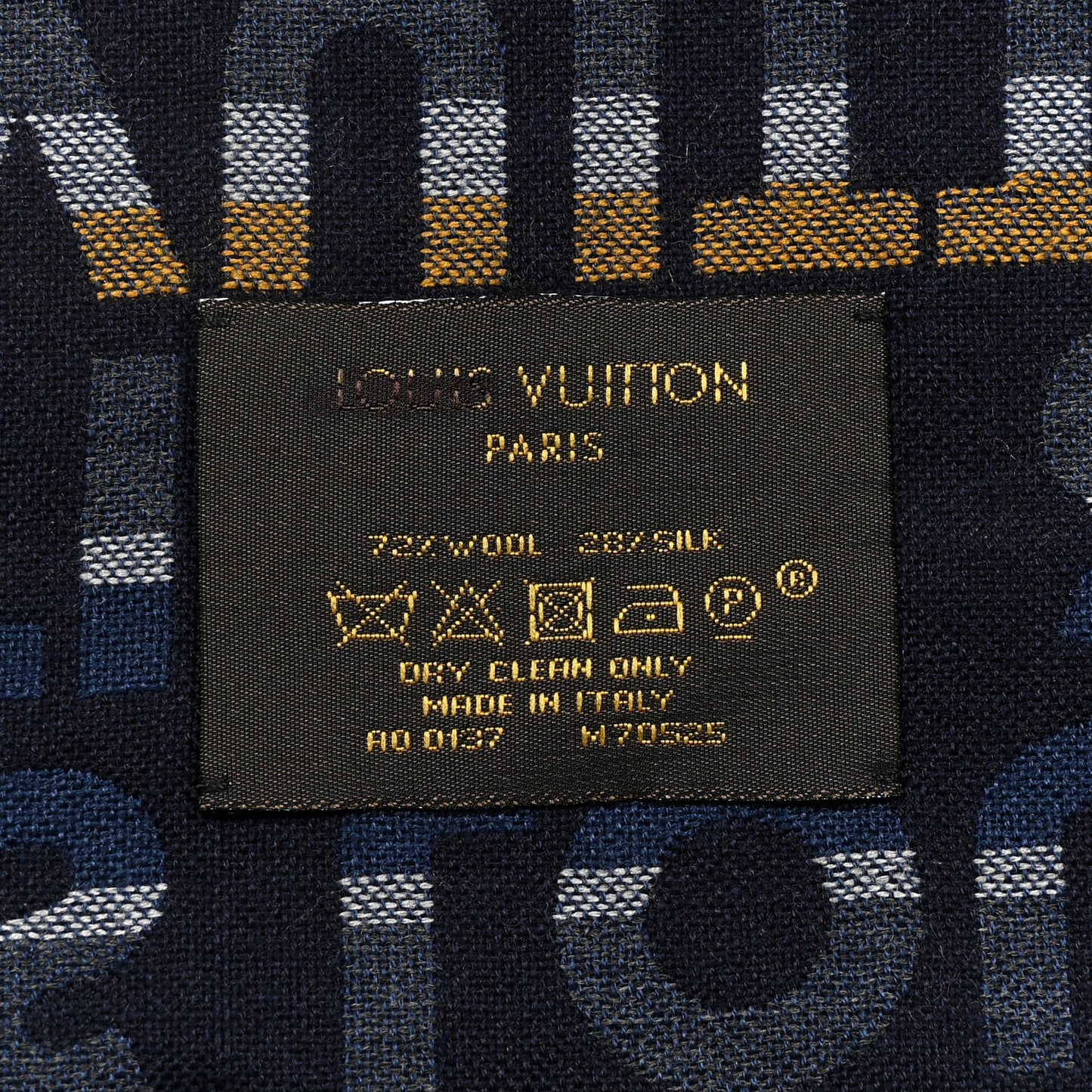 Wool Silk Logo Scarf Blue Multicolor