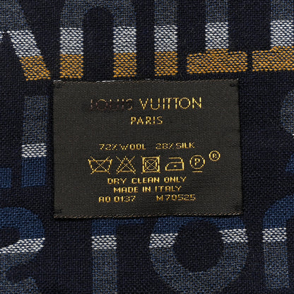 Louis Vuitton Wool Silk Logo Scarf Blue Multicolor 3 of 5