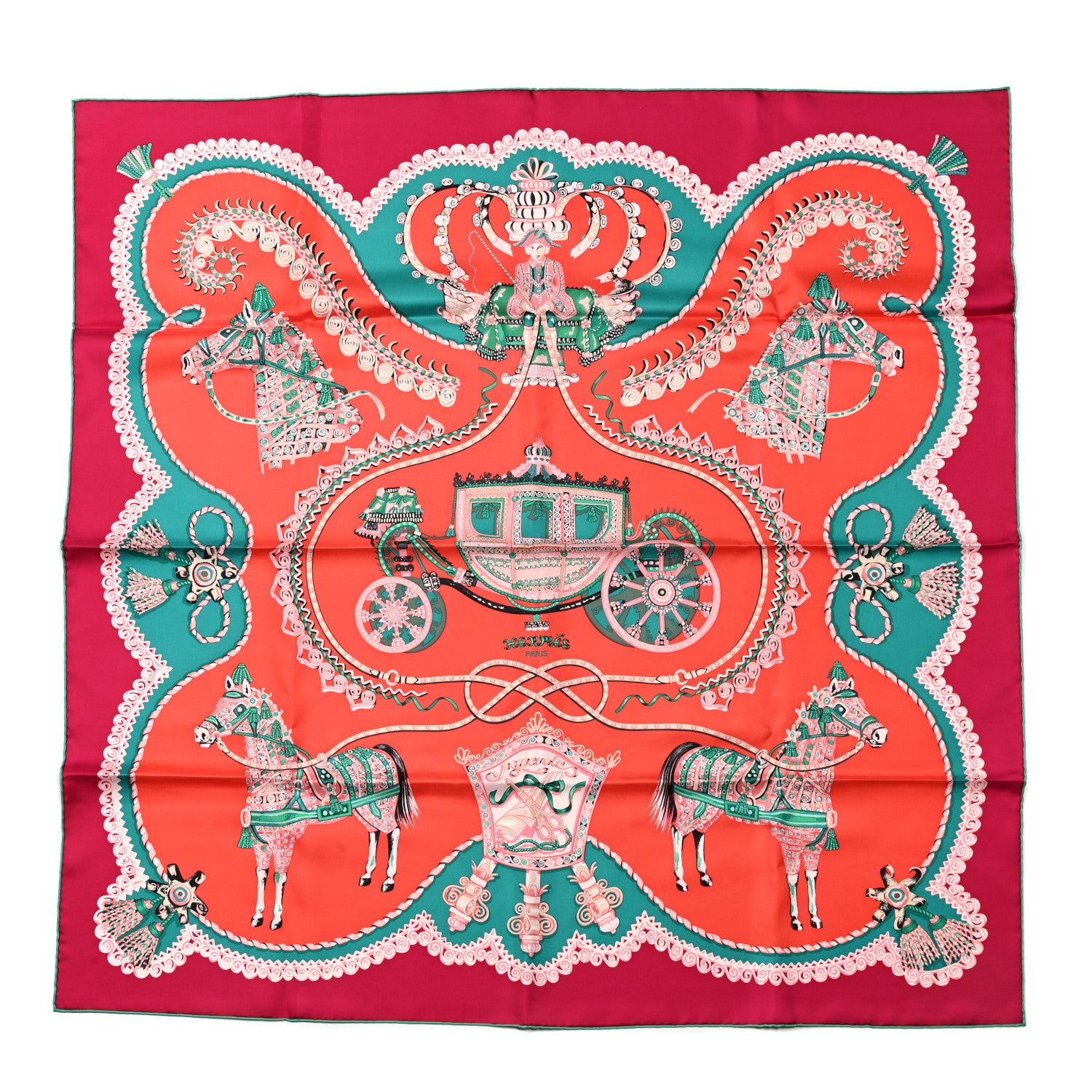 Hermes Silk Paperoles Scarf 90 Corail Fuchsia Vert 1 of 5