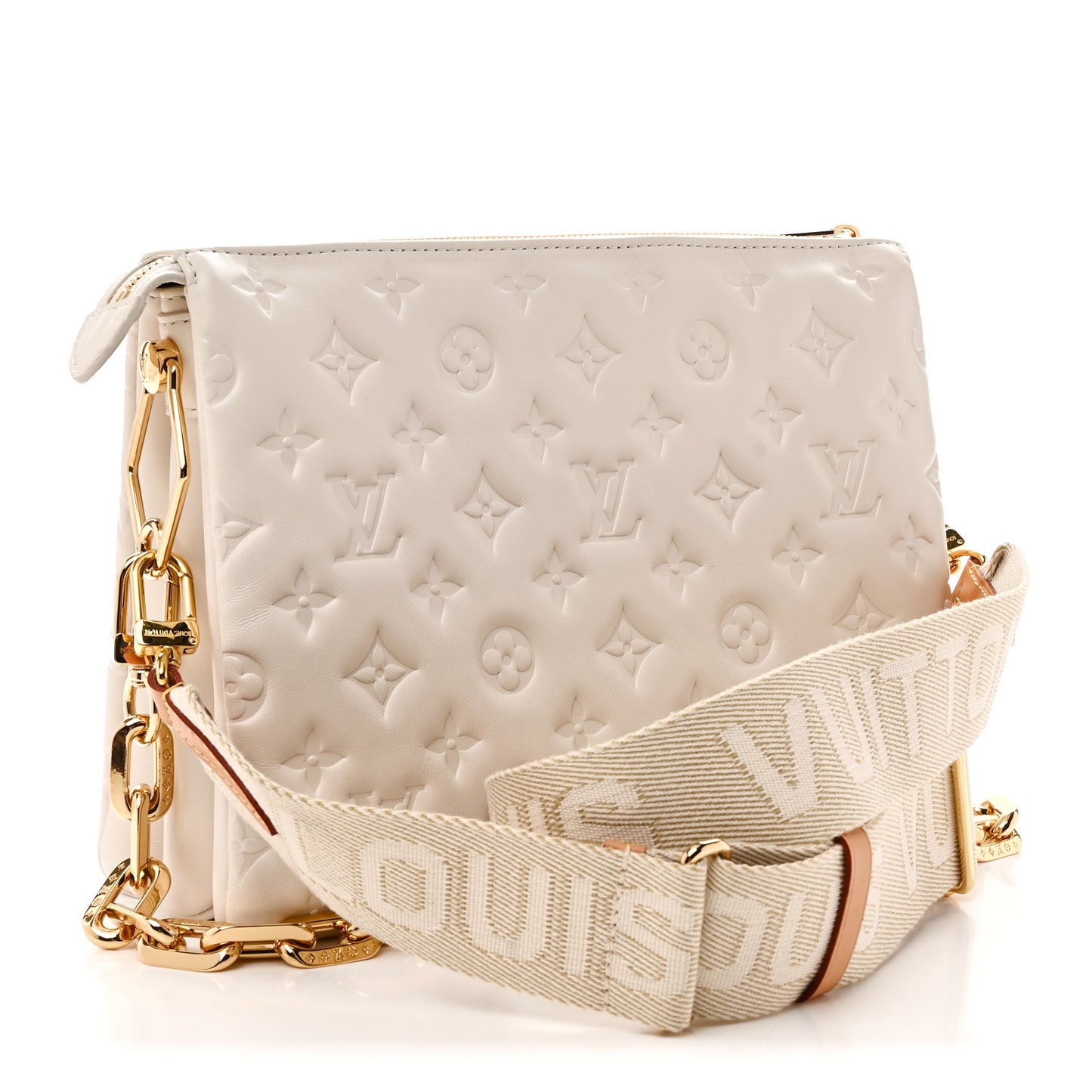 Lambskin Embossed Monogram Coussin PM Beige Cream