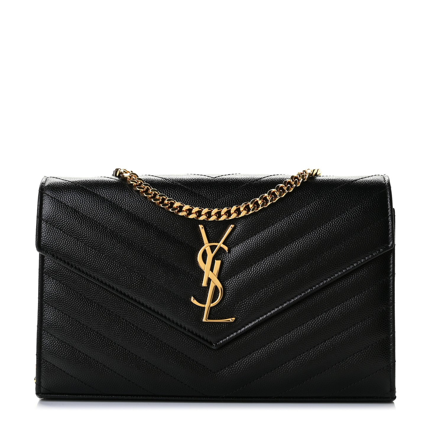 Grain De Poudre Matelasse Chevron Monogram Chain Wallet Black