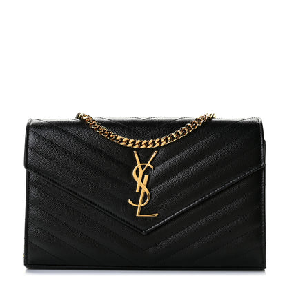 Saint Laurent Grain De Poudre Matelasse Chevron Monogram Chain Wallet Black 1 of 11