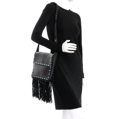 Valentino Garavani Pebbled Calfskin Rockstud Rolling Fringe Messenger Black 2 of 6