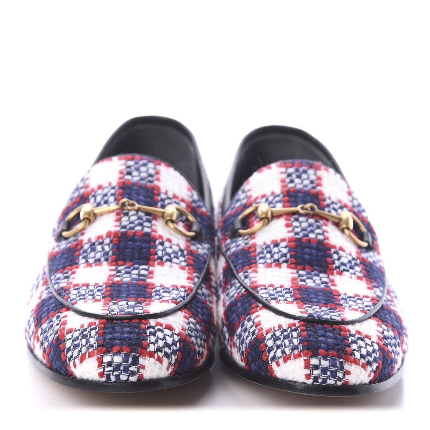 Vintage Tweed Check Horsebit Womens Jordaan Loafers 38.5 White Hibiscus Red Marine