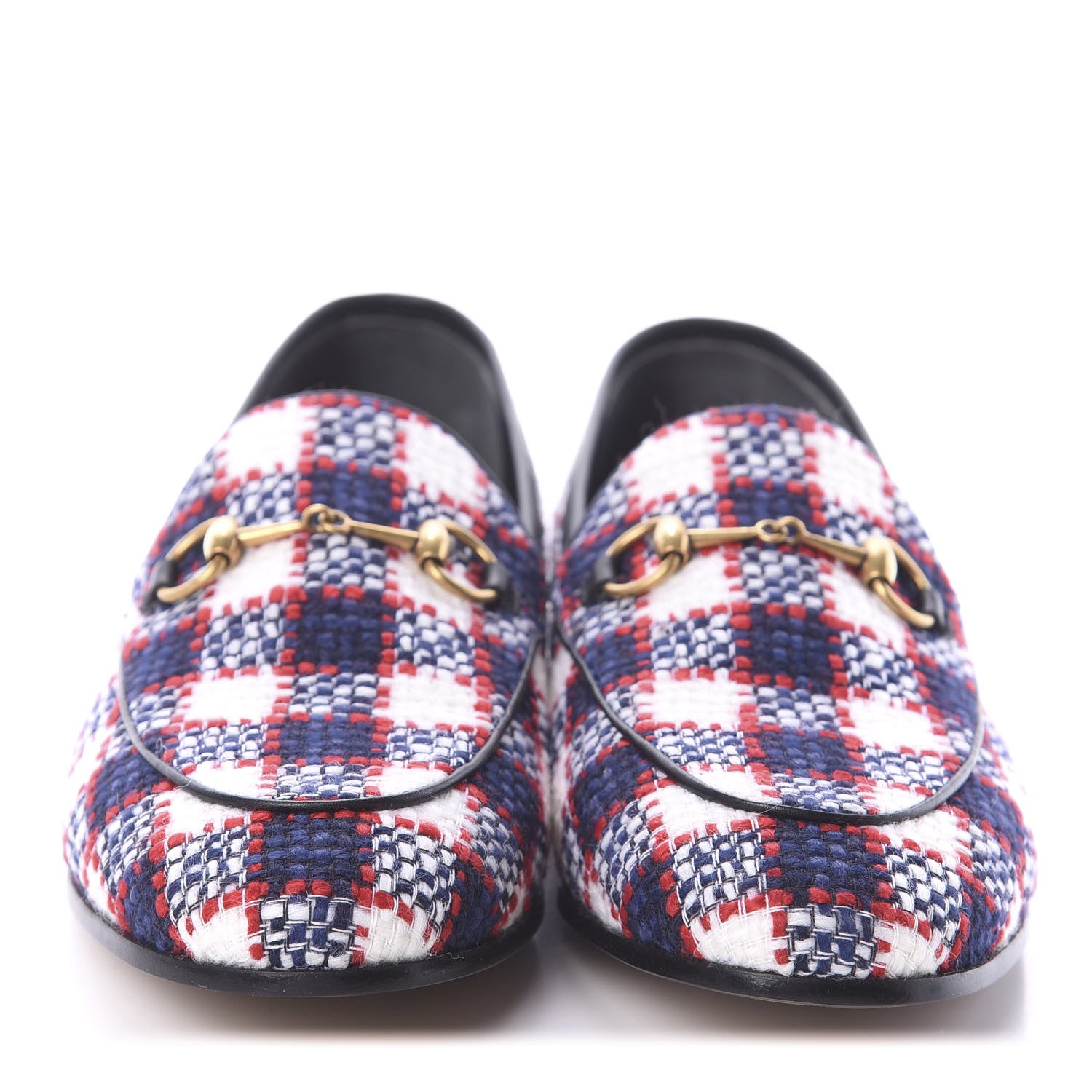 Gucci Vintage Tweed Check Horsebit Womens Jordaan Loafers 38.5 White Hibiscus Red Marine 2 of 7