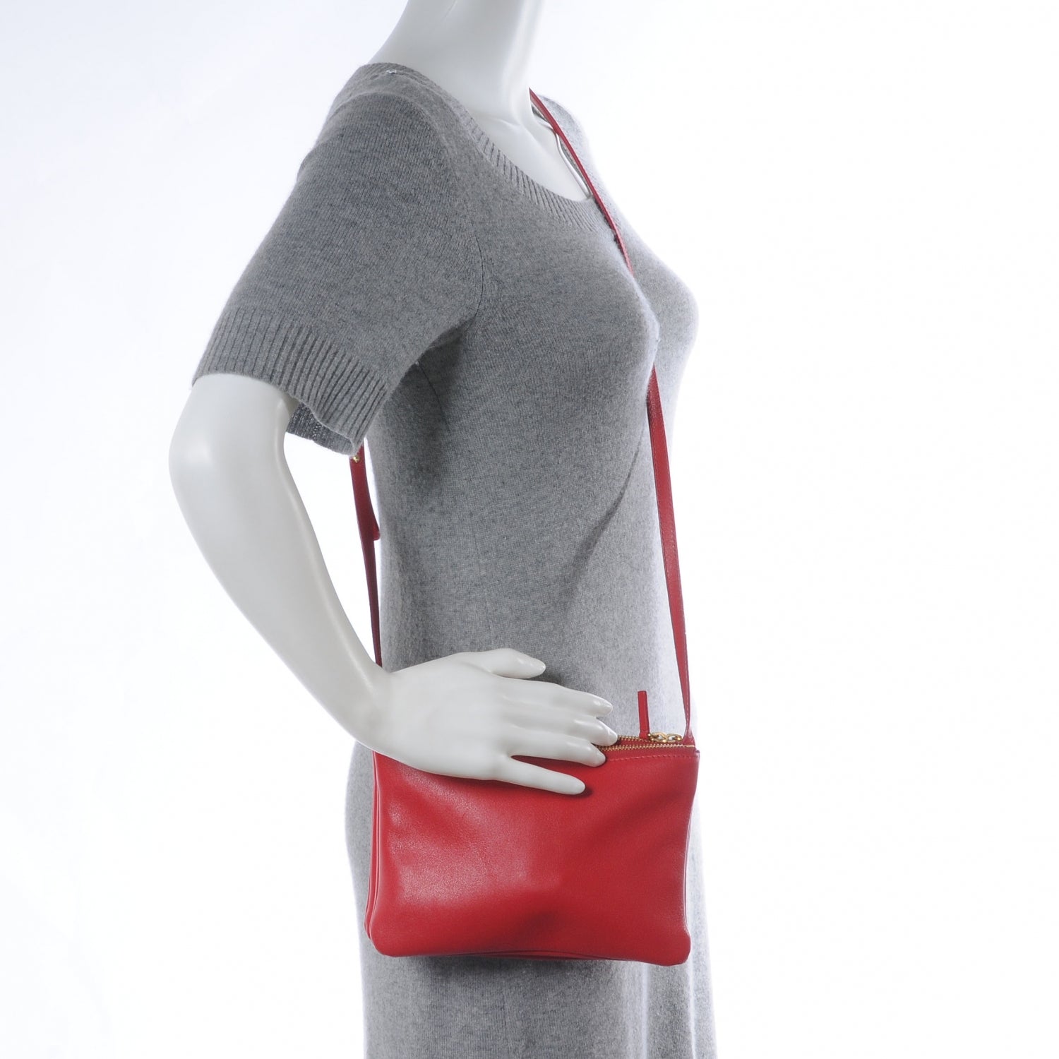 Celine Leather Trio Crossbody Bag Red 2 of 7