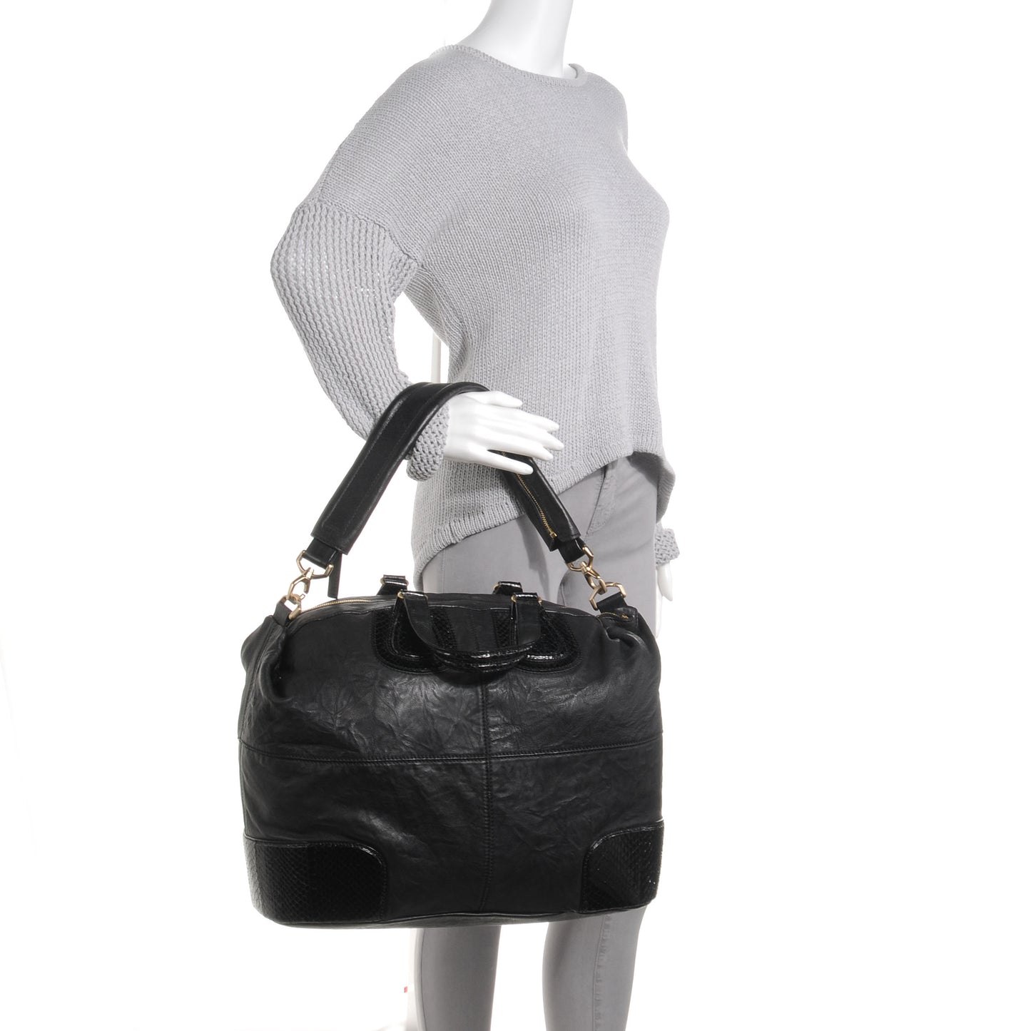 Calfskin Python Trim Large Nightingale Black