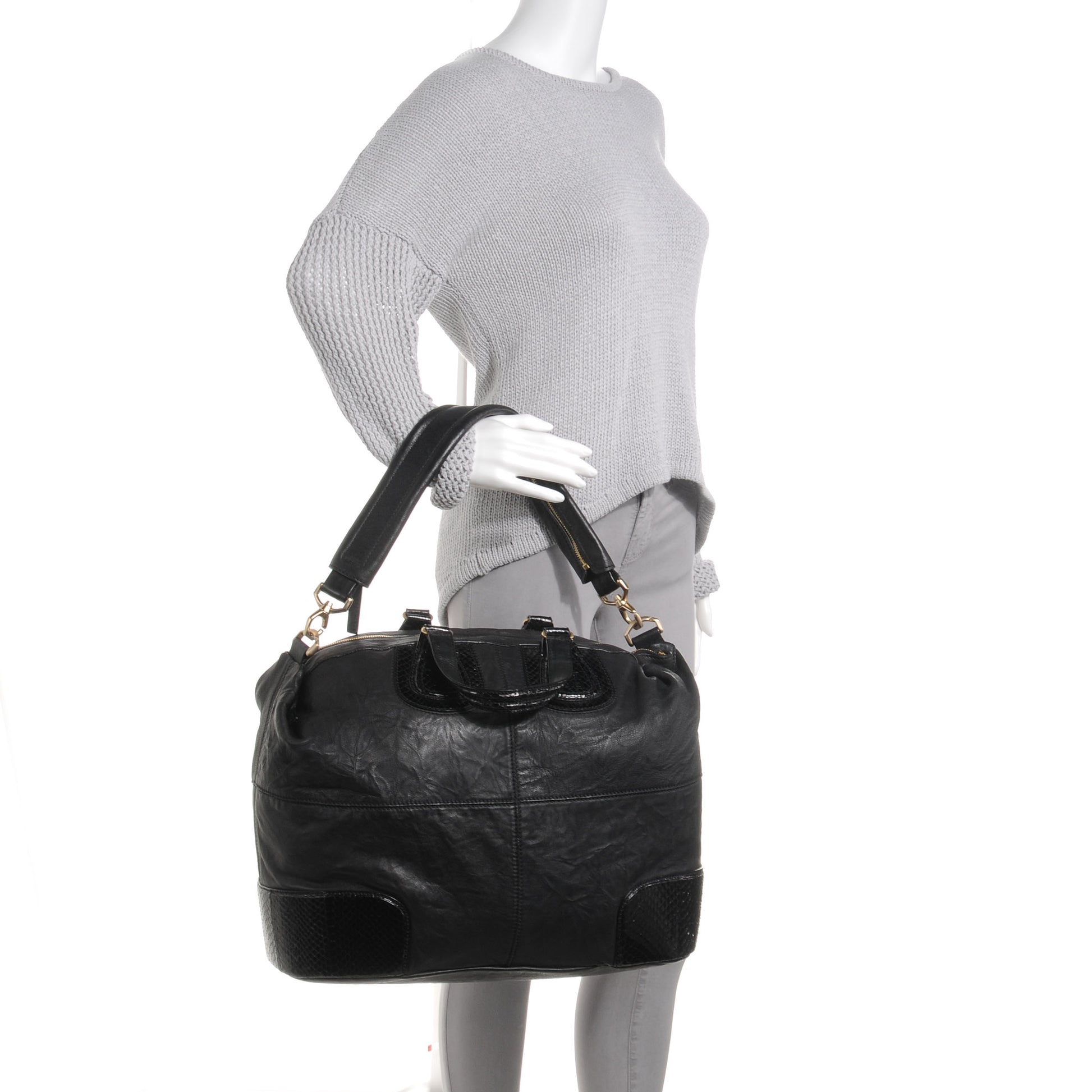 Givenchy Calfskin Python Trim Large Nightingale Black 2 of 8
