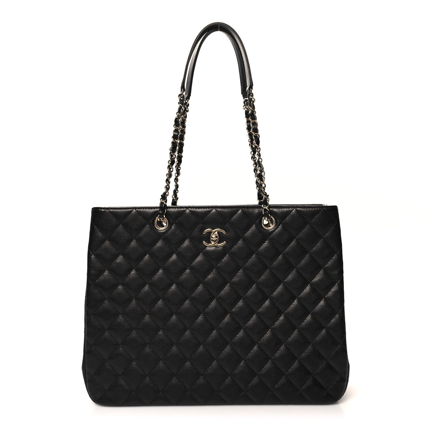 Caviar Quilted Large Shopping Tote Black