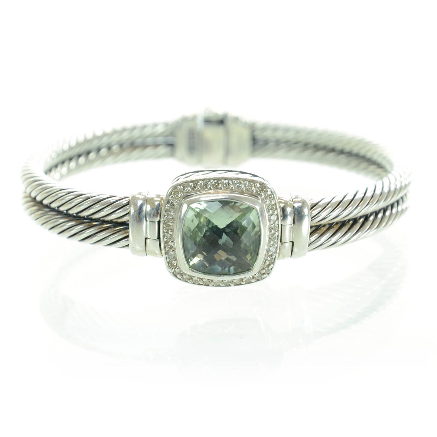 Sterling Silver Diamond Prasiolite 10mm Albion Cable Bracelet