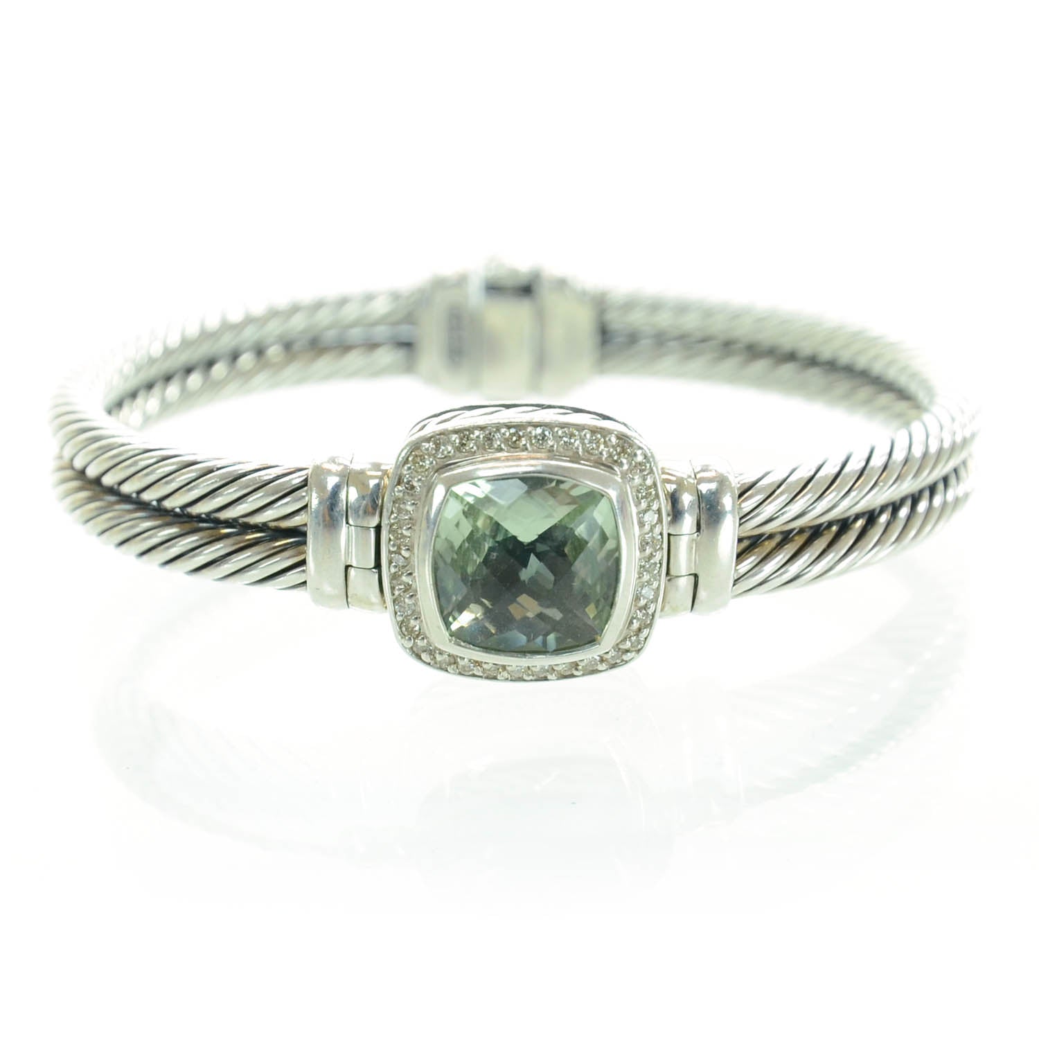 David Yurman Sterling Silver Diamond Prasiolite 10mm Albion Cable Bracelet 2 of 6