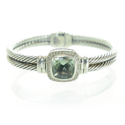 David Yurman Sterling Silver Diamond Prasiolite 10mm Albion Cable Bracelet 2 of 6