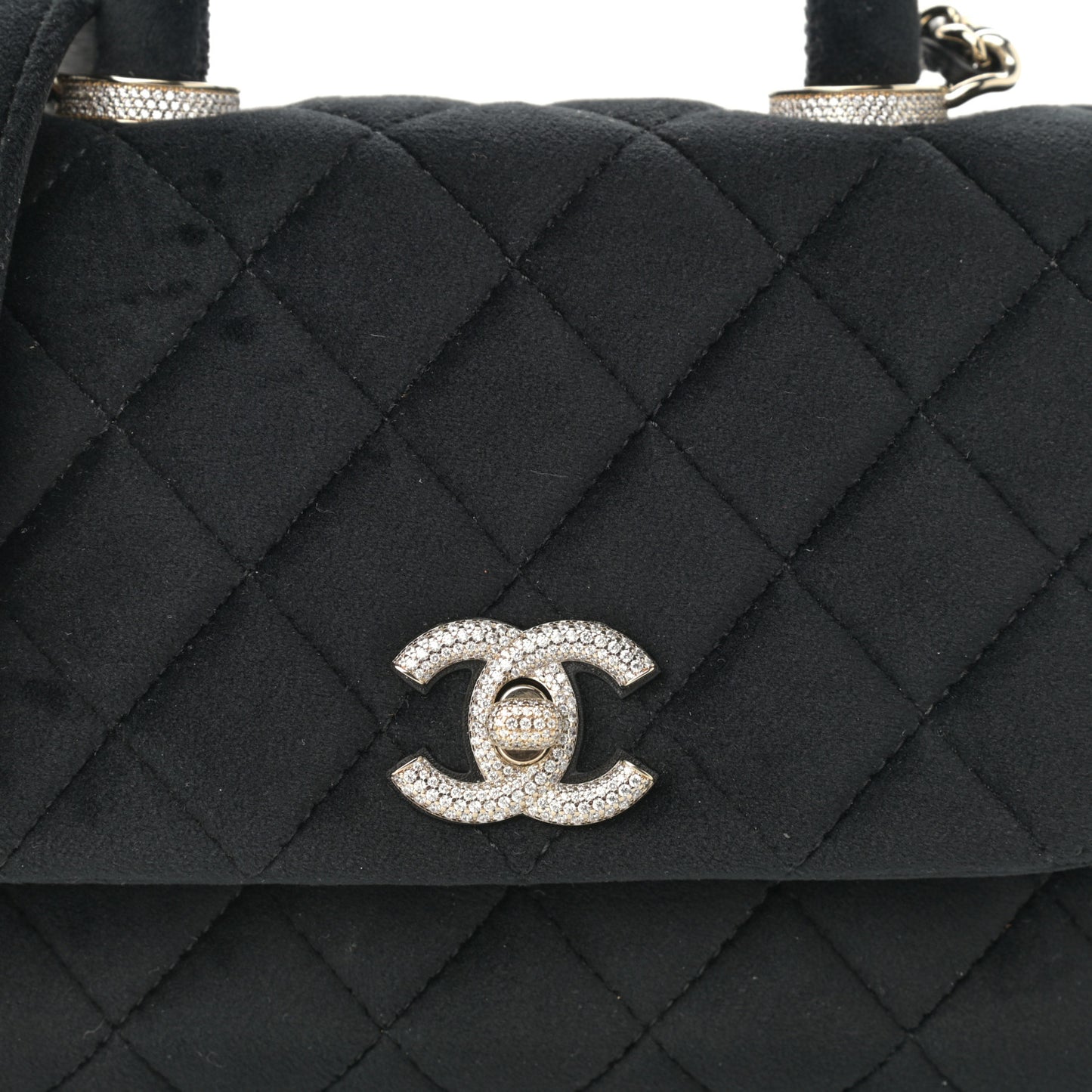 Velvet Crystal Quilted Extra Mini Coco Handle Flap Black