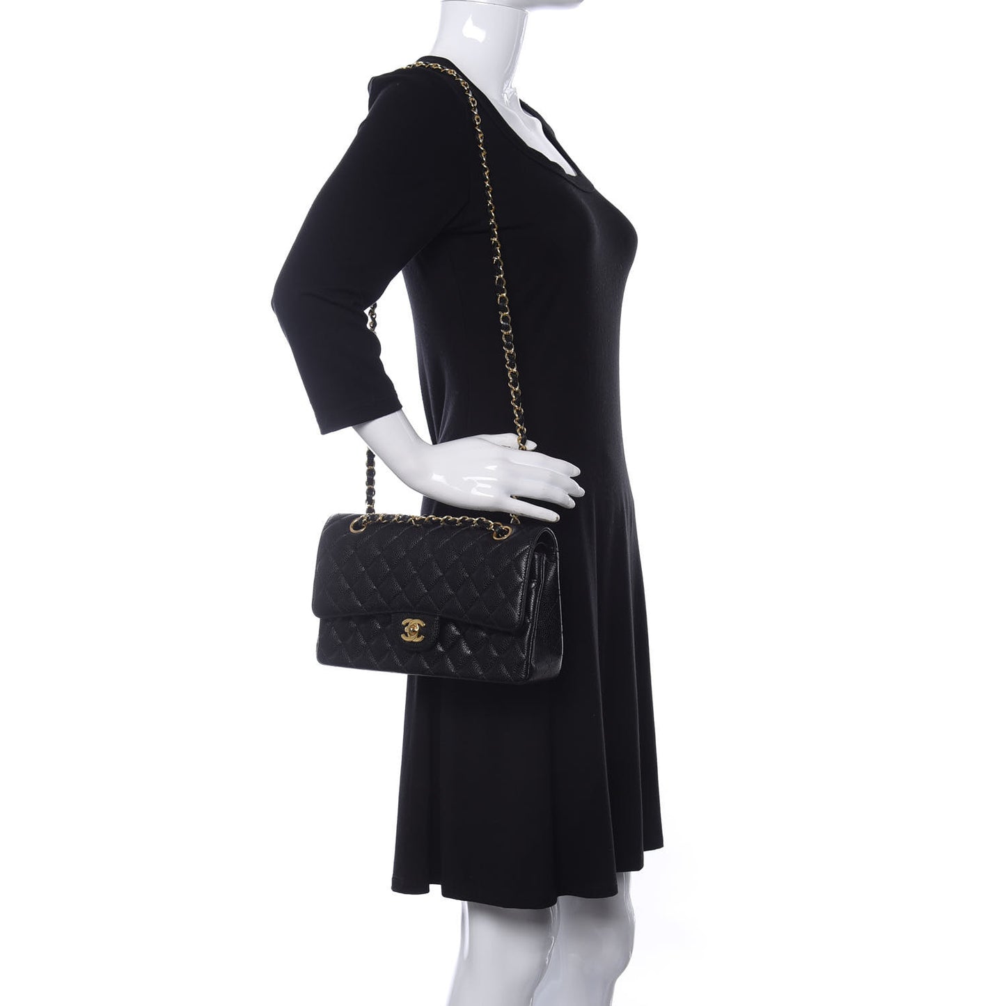 Caviar Quilted Medium Double Flap Black