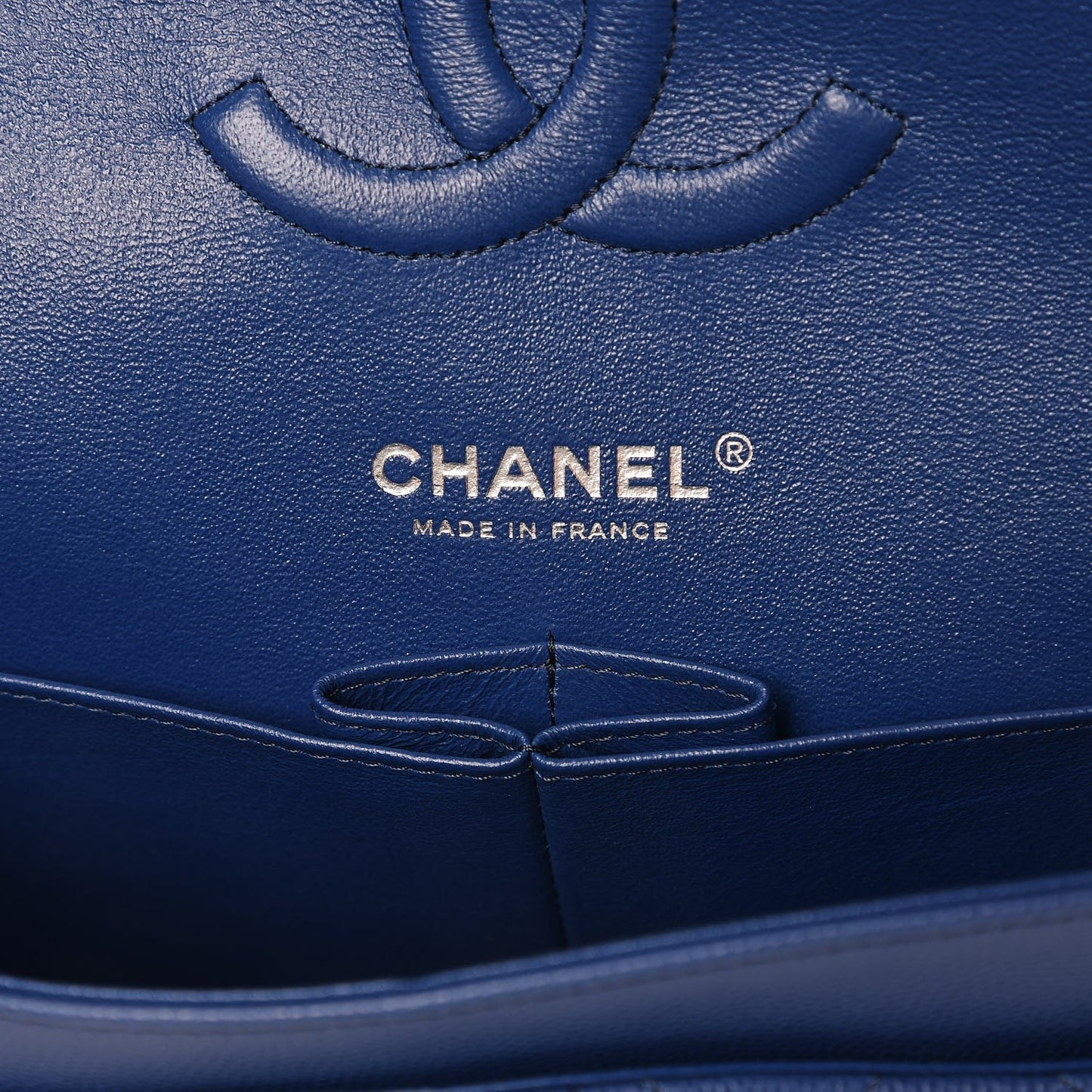 Caviar Quilted Medium Double Flap Dark Blue