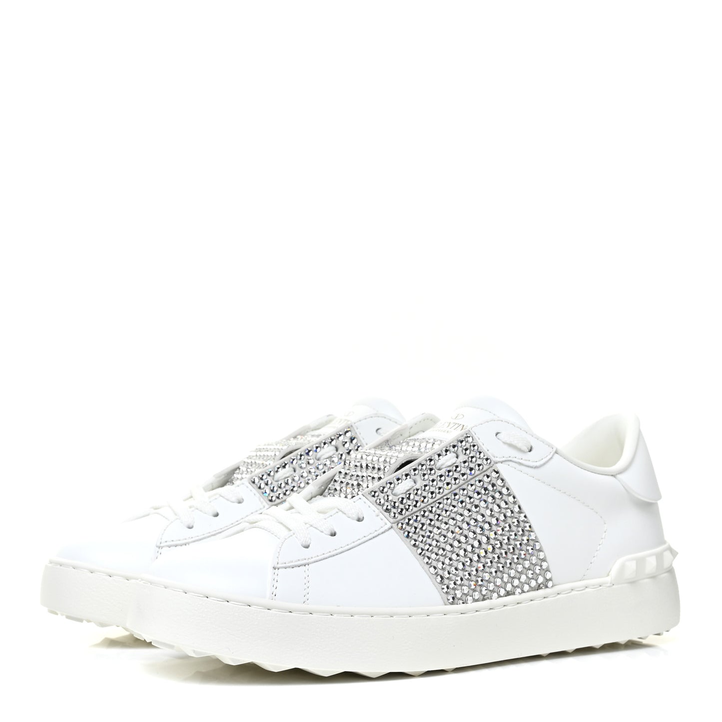 Calfskin Crystal Rockstud Open Sneakers 39 White Ice