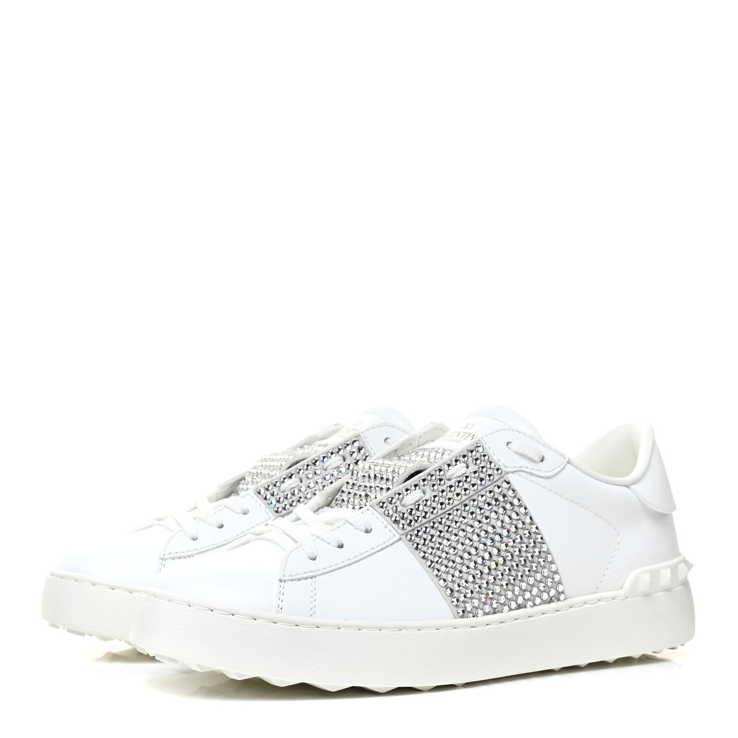Valentino Garavani Calfskin Crystal Rockstud Open Sneakers 39 White Ice 3 of 8