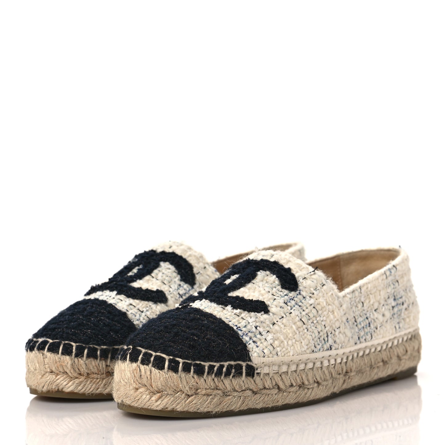 Tweed CC Espadrilles 36 Ecru White Blue Black