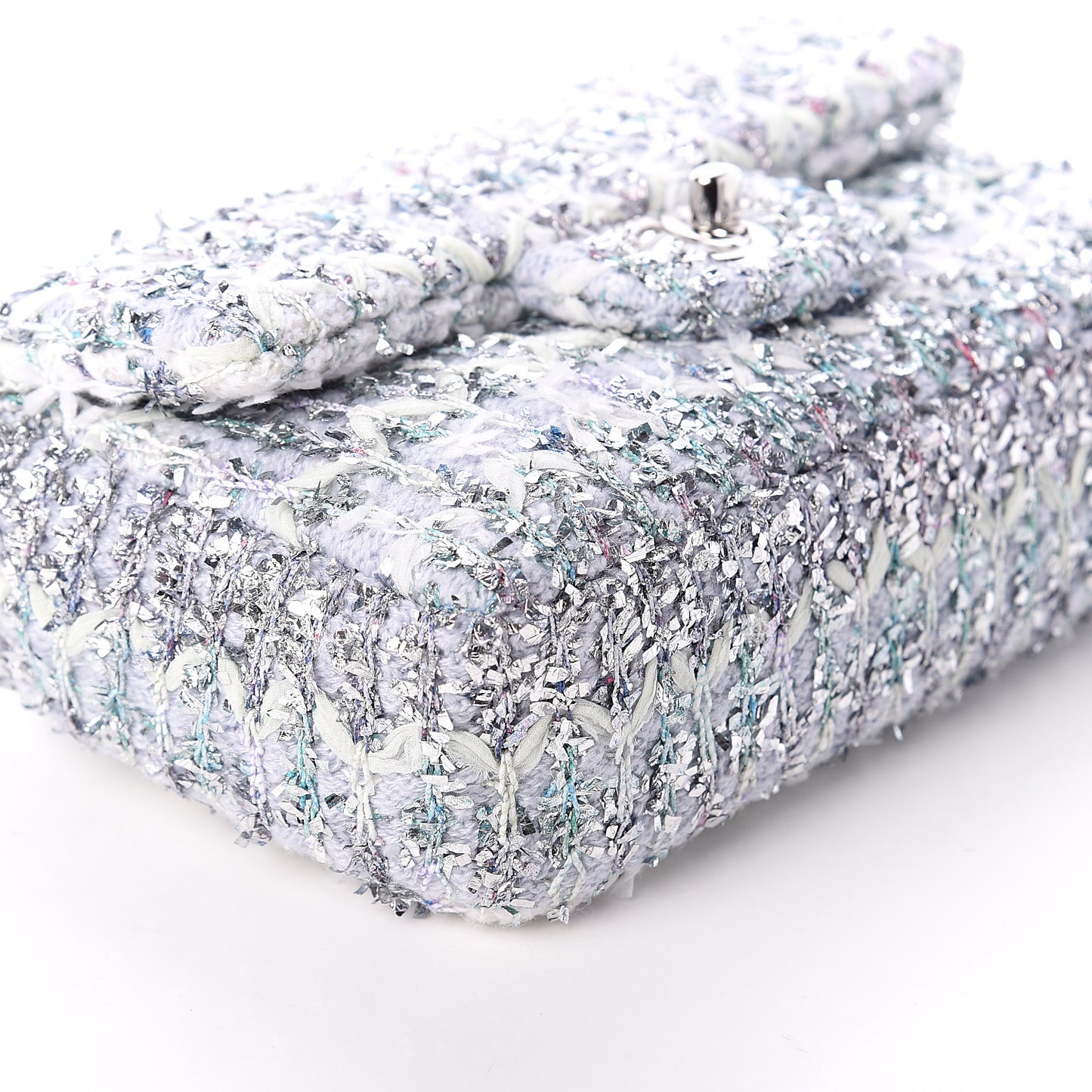 Tweed Quilted Mini Rectangular Flap Light Green Silver White