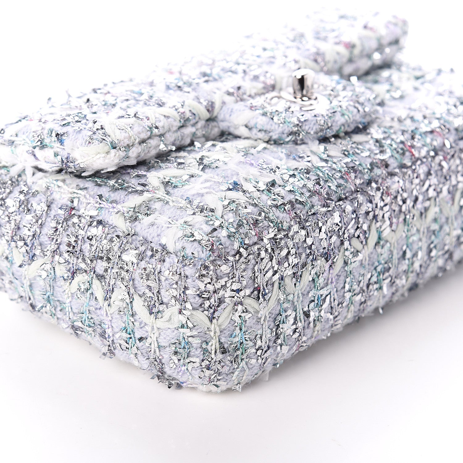 Chanel Tweed Quilted Mini Rectangular Flap Light Green Silver White 7 of 8