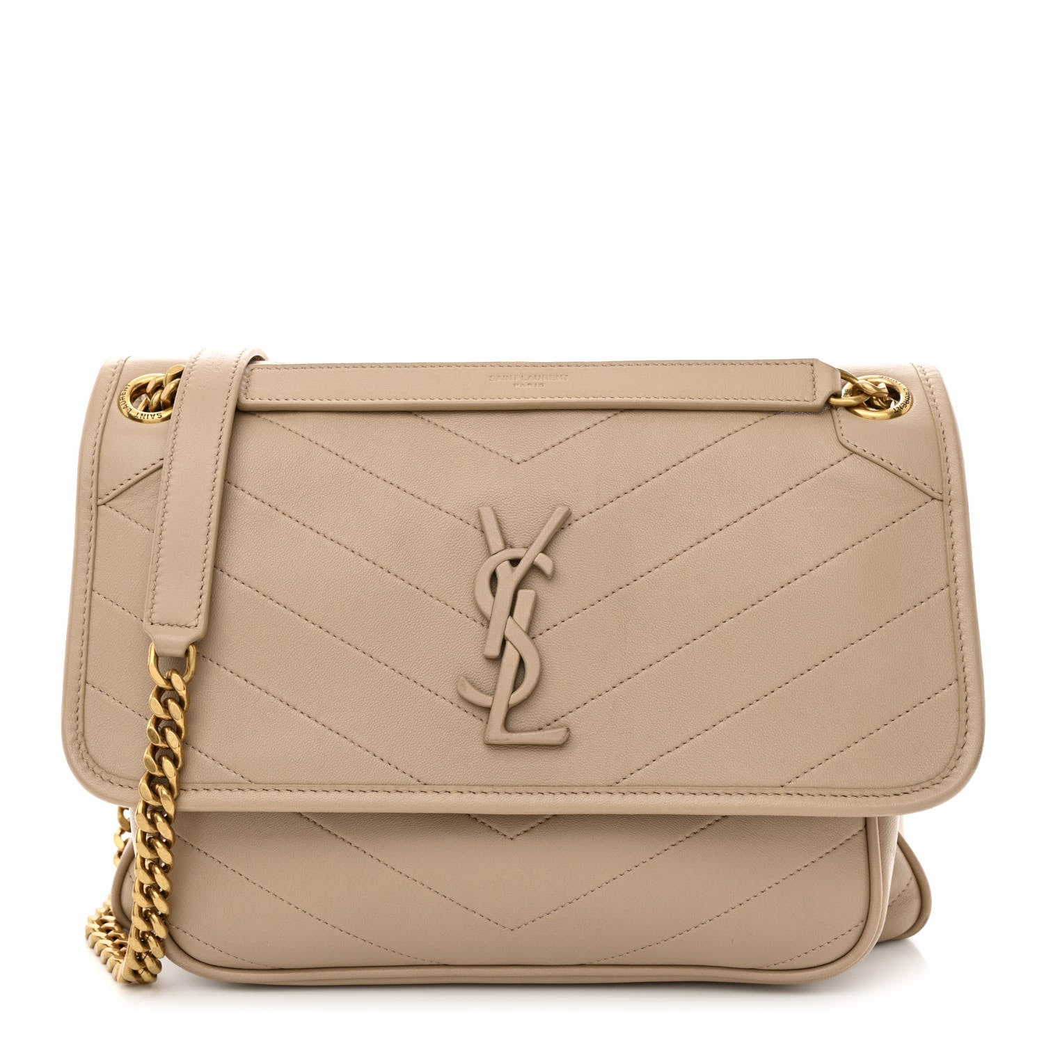 Saint Laurent Lambskin Matelasse Monogram Medium Niki Chain Satchel Dark Beige 1 of 11