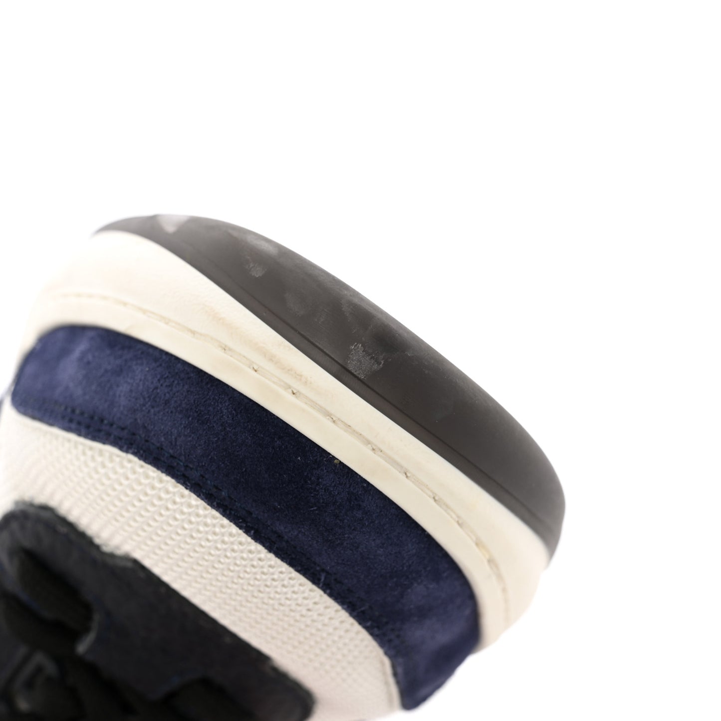 Suede Fabric Grained Calfskin Womens CC High Top Sneakers 37 White Navy