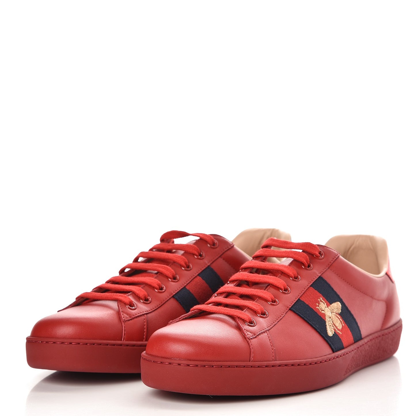 Miro Soft Calfskin Laminated Ayers Web Bee Embroidered Mens Ace Sneakers 10.5 Hibiscus Red Red Flame Notte