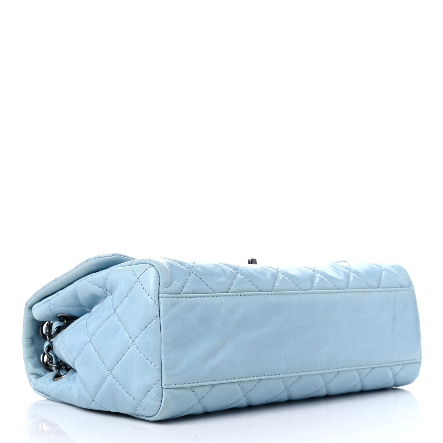 Glazed Calfskin Quilted Large Coco Soft Flap Light Blue