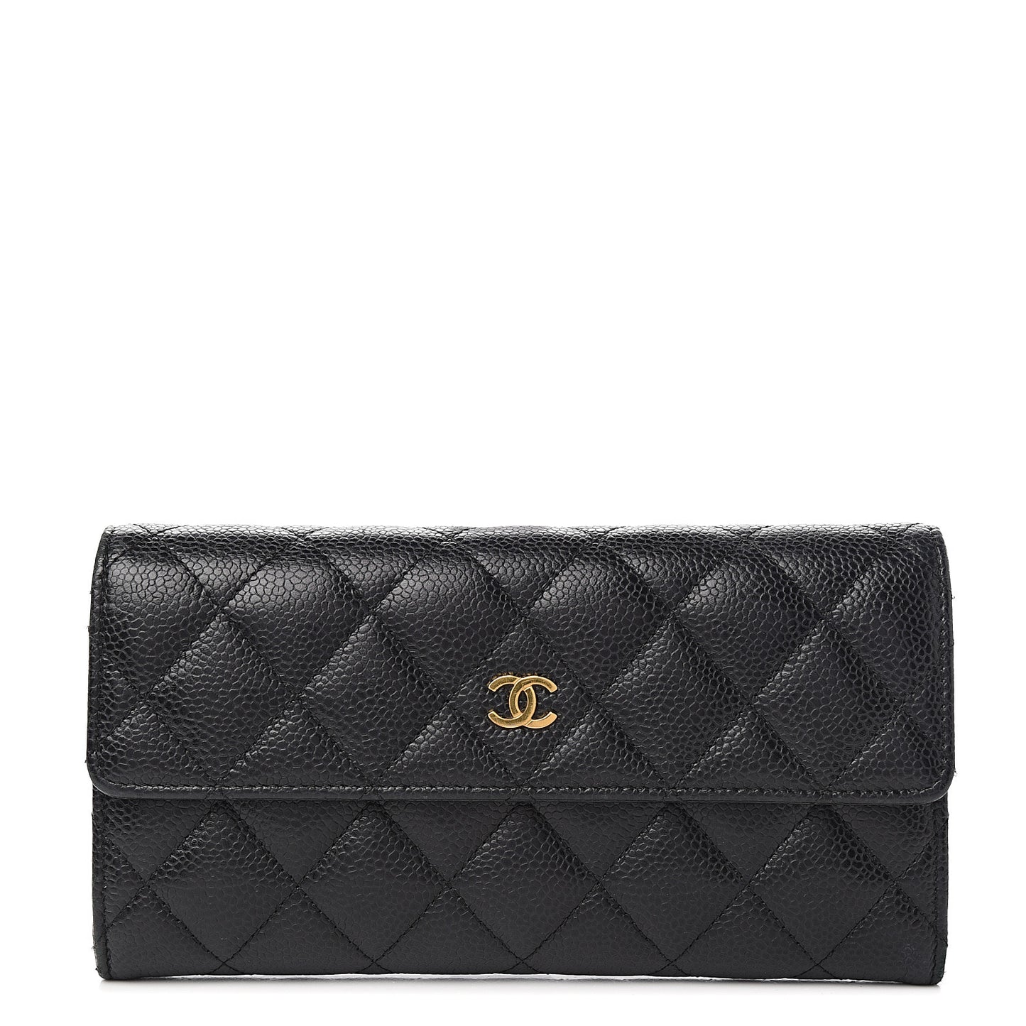 Caviar Quilted Large Gusset Flap Wallet Black