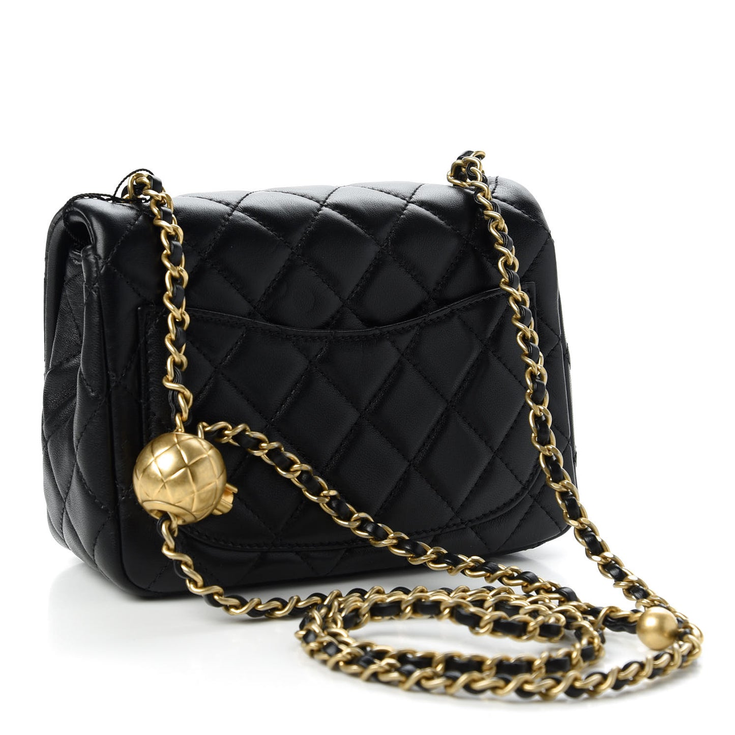 Lambskin Quilted Mini Pearl Crush Flap Black