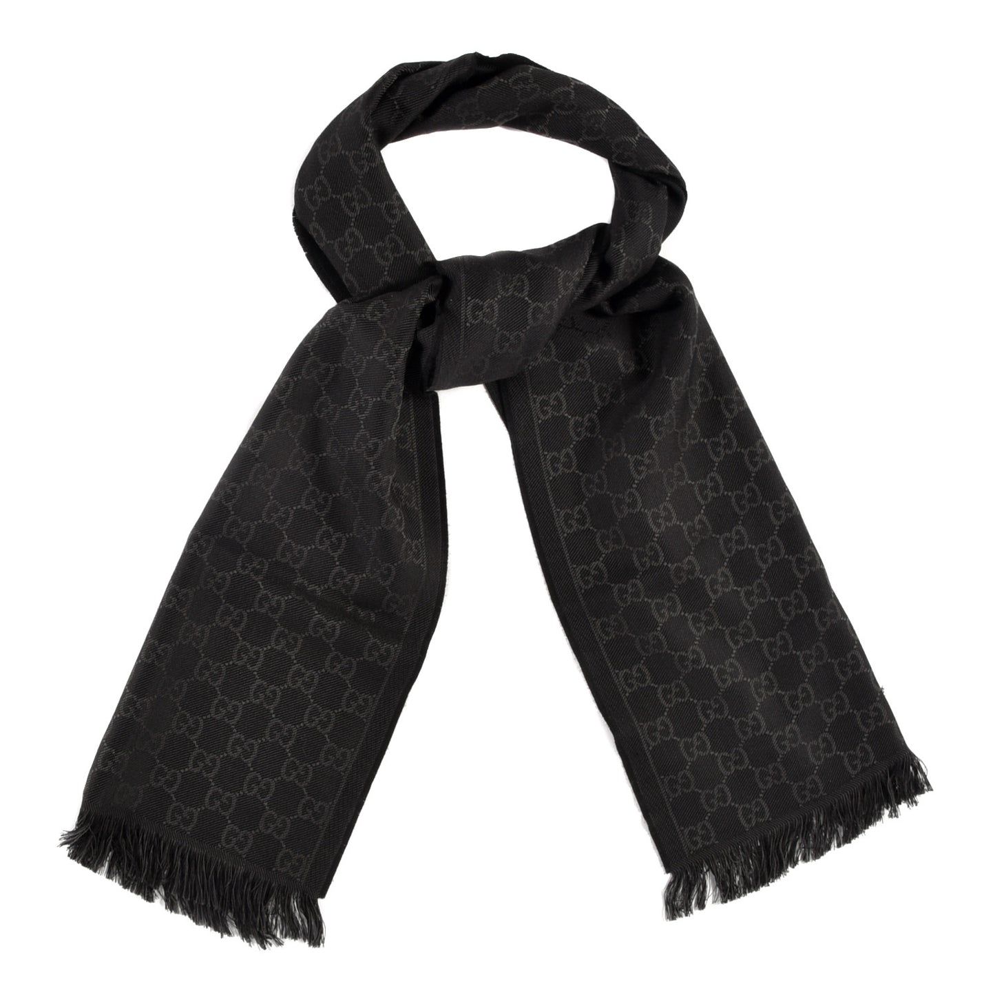 Wool GG Monogram Arliss Fringe Scarf Anthracite Black
