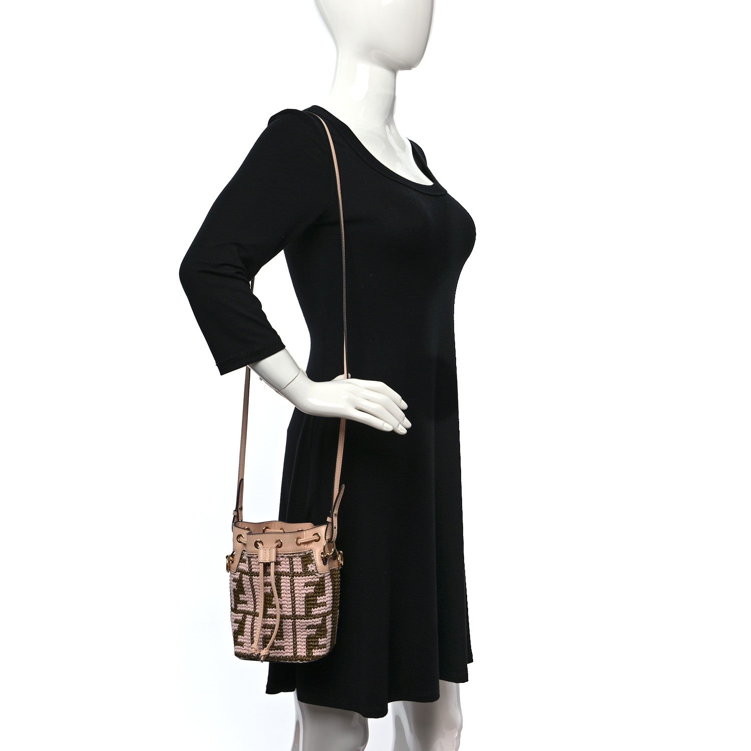 Fendi Raffia Vitello King F is Fendi FF Crochet Mini Mon Tresor Bucket Bag Natural Light Rose 2 of 9