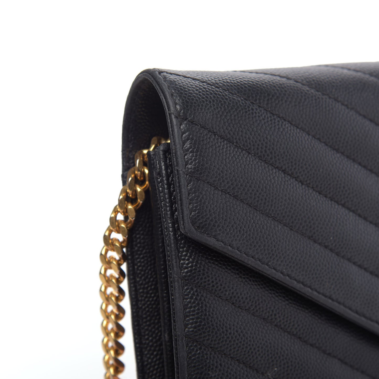 Grain De Poudre Matelasse Chevron Monogram Chain Wallet Black