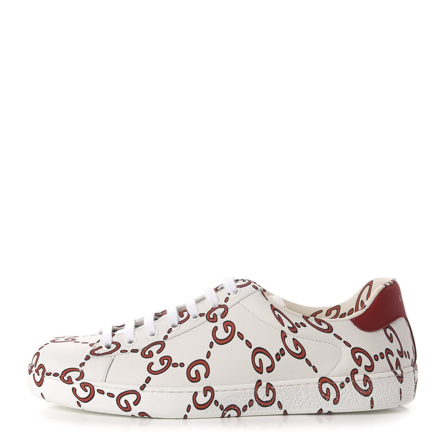Calfskin GucciGhost Print Mens Ace Sneakers 9 White Hibiscus Red