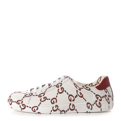 Gucci Calfskin GucciGhost Print Mens Ace Sneakers 9 White Hibiscus Red 1 of 10