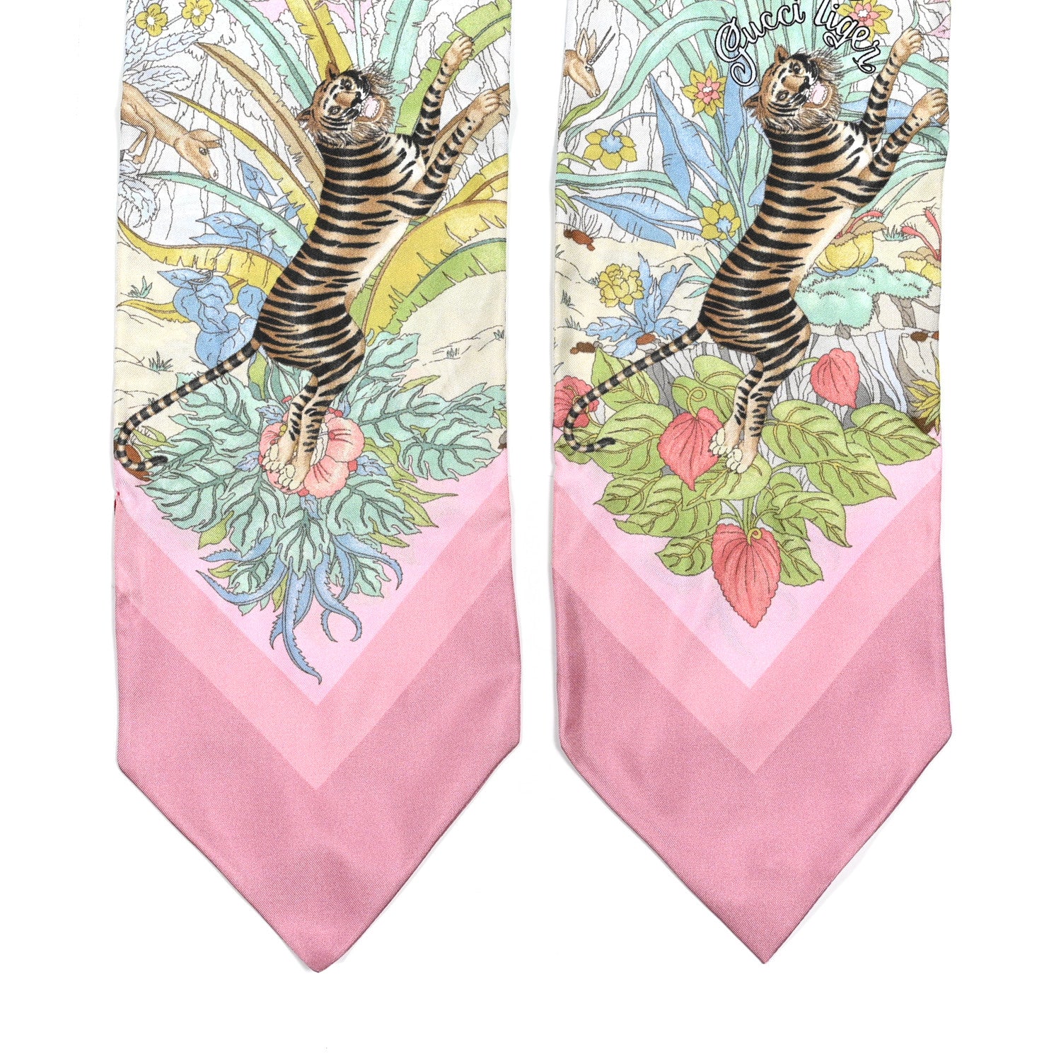 Gucci Silk Twill Savanny Neck Bow Scarf Ivory Pink 2 of 4