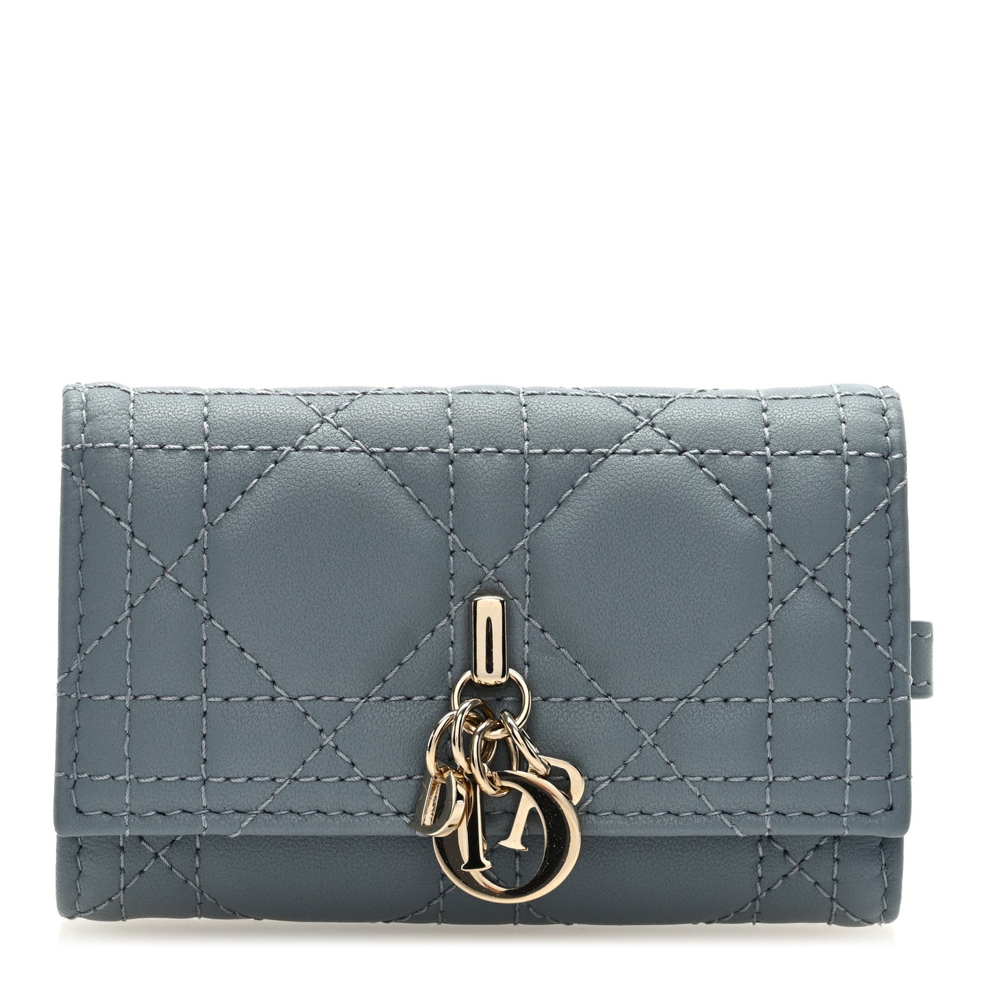 Lambskin Cannage Miss Dior 4 Key Holder Wallet Cloud Blue