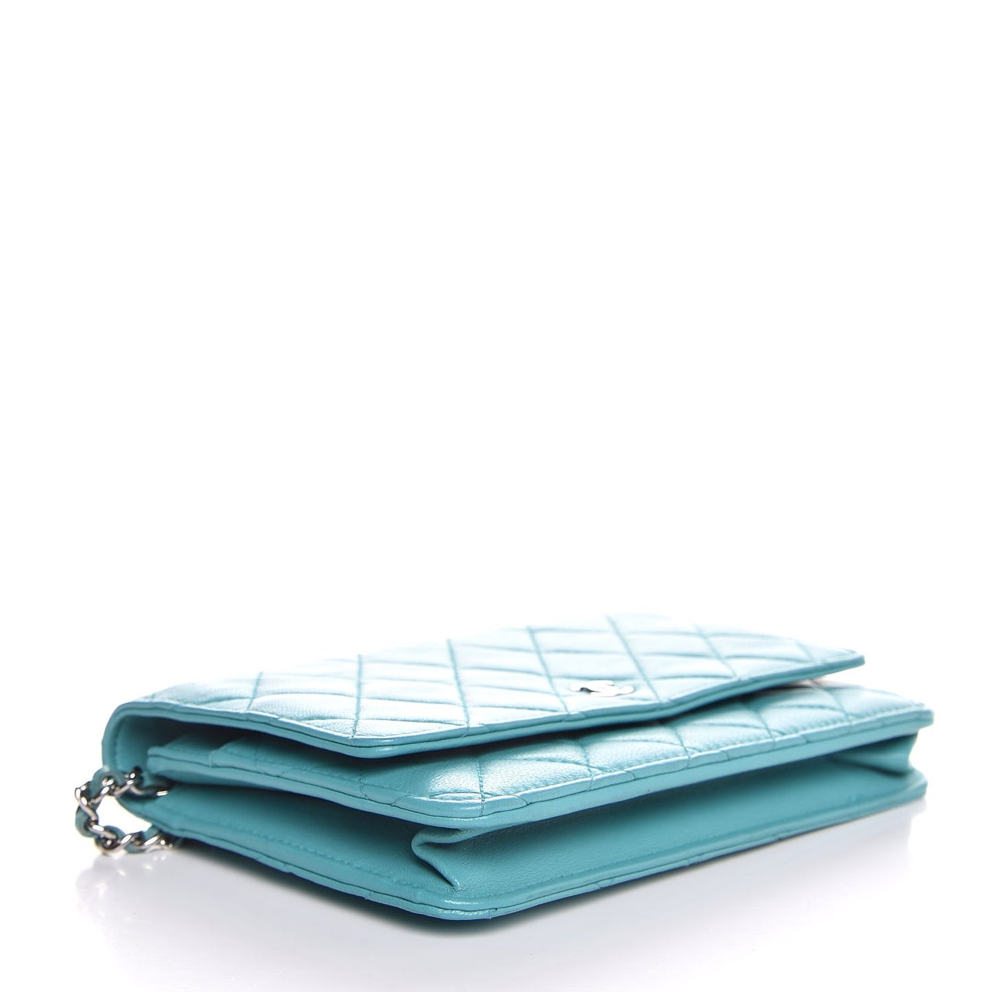 Lambskin Quilted Wallet On Chain WOC Turquoise