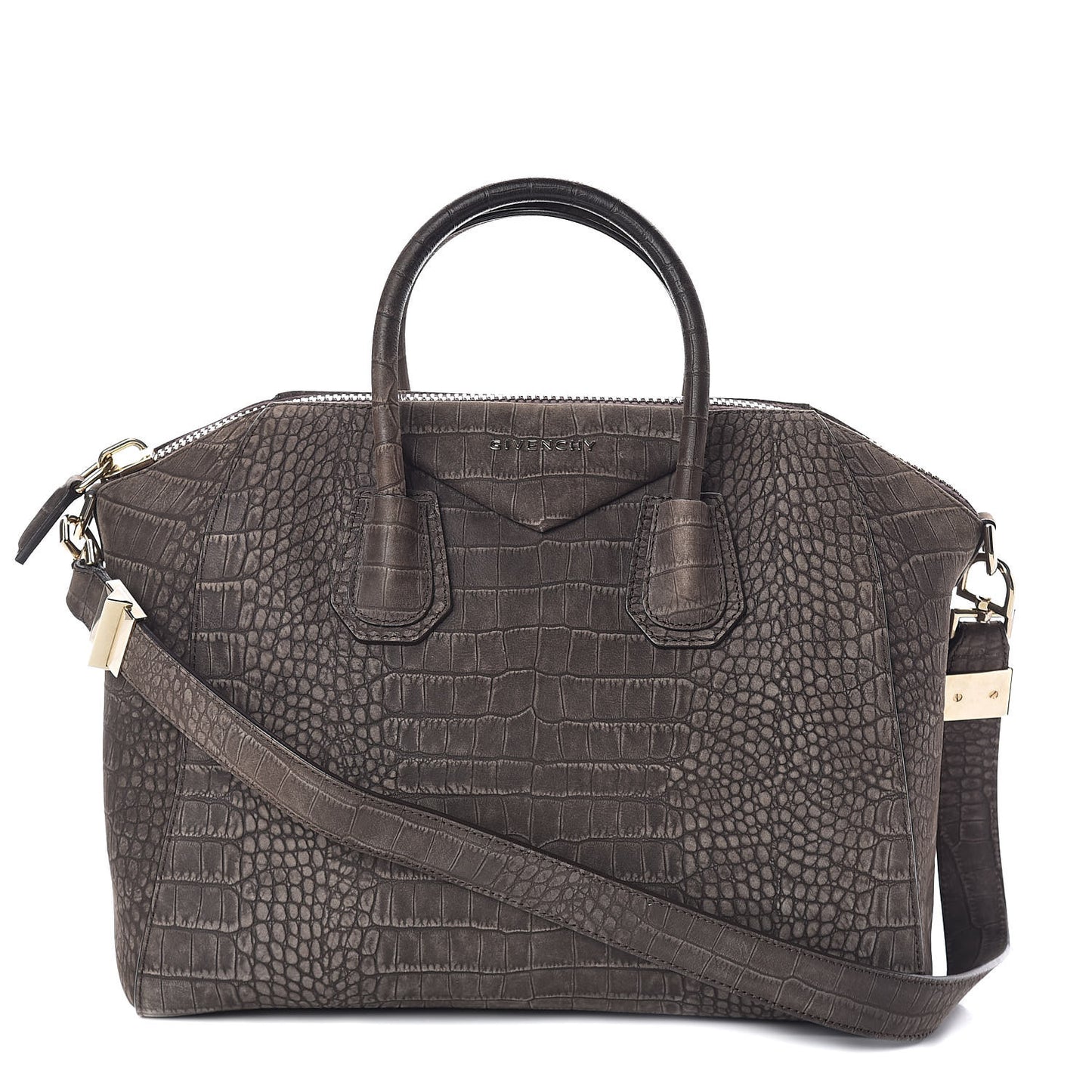 Nubuck Crocodile Embossed Medium Antigona Brown