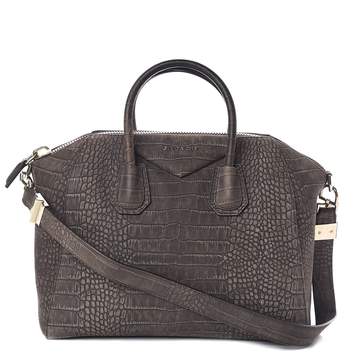 Givenchy Nubuck Crocodile Embossed Medium Antigona Brown 1 of 10
